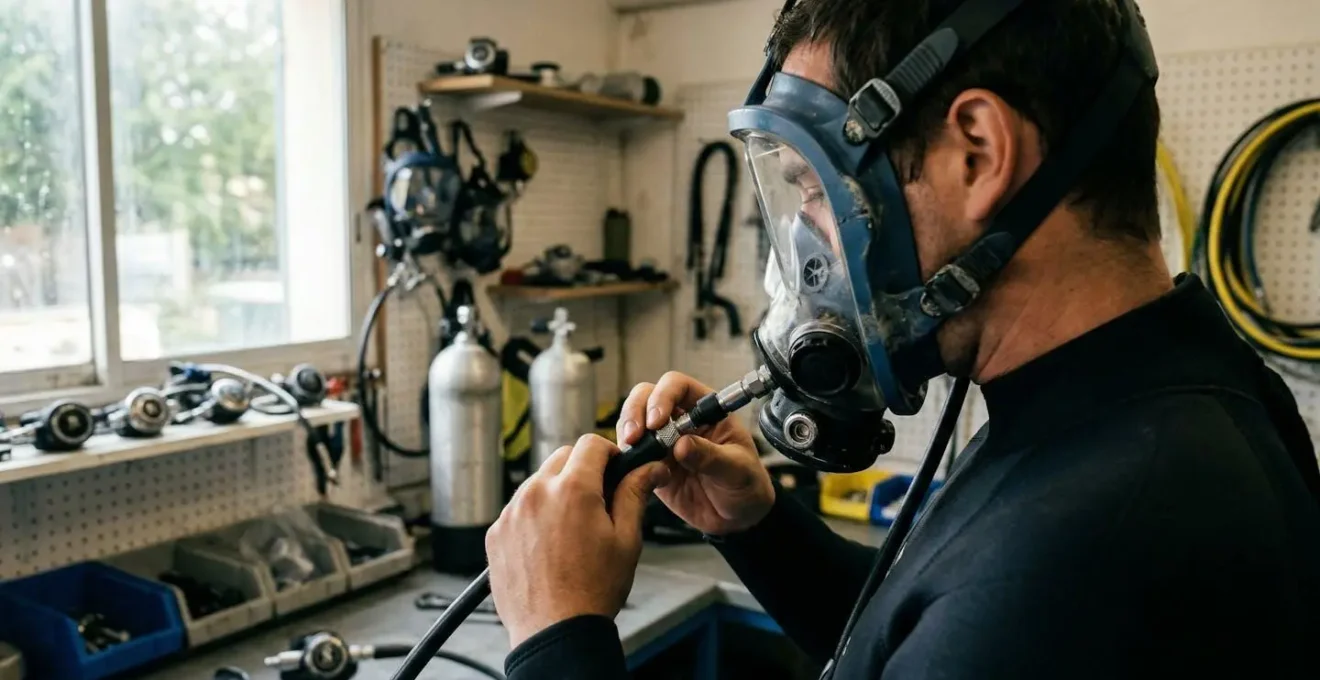 Inspection technique des flexibles d'un masque intégral de plongée